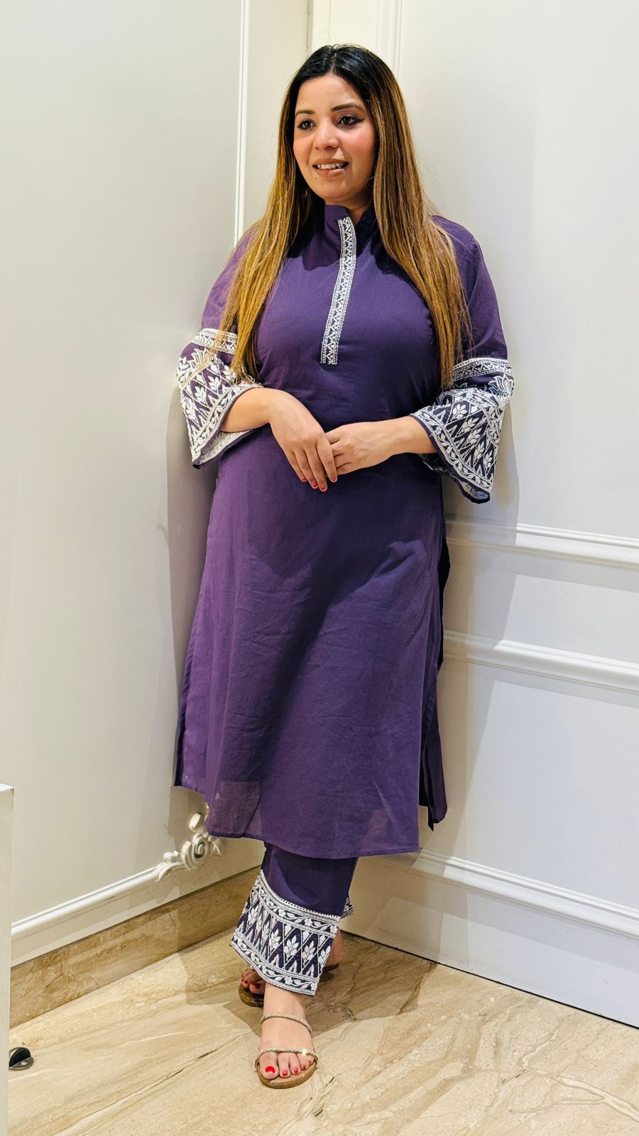 Aarvi Bell Sleeve Set- Green, Purple